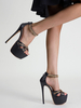 Sandales à talons pour femmes; talon aiguille; fermeture à glissière; cuir PU; talons noirs à bride à la cheville