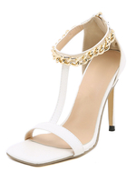 Sandales à talons pour femmes; talon aiguille; fermeture à glissière en T; sandales blanches en cuir PU