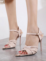 Sandales à talons pour femmes talon aiguille PU cuir rose sandales dété