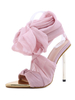 Sandales à talons pour femmes talon aiguille rose bout pointu Textile talons sexy à lacets