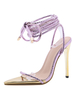Sandales à talons pour femmes talon aiguille violet bout pointu en cuir PU Sexy talons à lacets