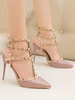 Sandales à talons pour femmes talon aiguille violet bout pointu en cuir PU talons en T dété