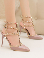 Sandales à talons pour femmes talon aiguille violet bout pointu en cuir PU talons en T dété