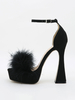 Sandales à talons pour femmes Talon gobelet noir Tige en micro suède Talons noirs à bride à la cheville