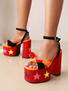 Sandales à talons pour femmes talon épais en cuir PU motif étoiles talons rouges à bride à la cheville
