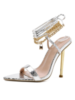 Sandales à talons pour femmes; talon pointu; bout pointu; sandales à bride à la cheville en cuir PU