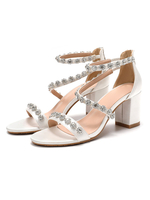 Sandales à talons pour femmes; talons épais; bout ouvert; sandales blanches à bride à la cheville