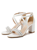 Sandales à talons pour femmes; talons épais; sandales à enfiler; hauts en cuir PU; talons blancs à bride à la cheville