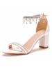 Sandales à talons pour femmes; talons épais; sans lacets; hauts en cuir PU; talons blancs à bride à la cheville