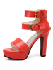 Sandales à talons rouges à talons épais; bout rond; talons en cuir PU avec bride à la cheville