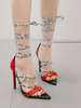 Sandales à talons rouges Talon aiguille Bout pointu en cuir PU Talons à lacets