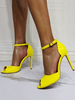 Sandales à talons Sandales à talons aiguilles jaunes Peep Toe Vernis PU Upper Cheville Strap Talons