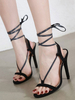 Sandales à talons Sandales Talon aiguille noir Bout carré En cuir Synthétique