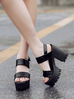 Sandales à talons Sandales Talon épais noir Bout carré Or Synthétique Cuir