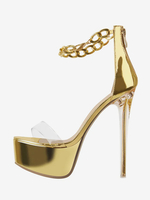 Sandales à talons sexy plateforme dorée bout ouvert talon aiguille chaussures à bride à la cheville