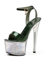 Sandales à talons sexy pour femmes en cuir verni sarcelle bout rond talon aiguille sandales à talons verts