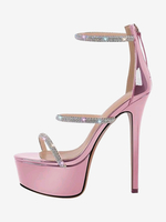 Sandales à talons sexy pour femmes plateforme bout ouvert strass bretelles talons aiguilles
