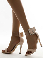 Sandales à talons talon aiguille abricot bout ouvert talons aiguilles en cuir PU