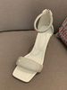 Sandales à talons Talon aiguille blanc Bout carré Talons en cuir PU avec bride à la cheville
