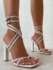 Sandales à talons talon aiguille blanc bout ouvert talon aiguille cuir PU talons à lacets
