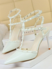 Sandales à talons talon aiguille blanc bout pointu cuir PU talons bandage de type T
