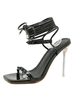 Sandales à talons Talon aiguille noir Bout carré Talons à lacets en cuir verni
