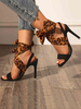 Sandales à talons talon aiguille noir bout ouvert éponge talons à lacets