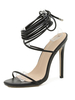 Sandales à talons Talon aiguille noir Bout rond en cuir PU Talons à lacets