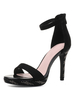 Sandales à talons talon aiguille noir bout rond micro daim talons bride à la cheville