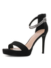 Sandales à talons talon aiguille noir bout rond micro daim talons bride à la cheville