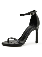 Sandales à talons talon aiguille noir bout rond talons en cuir PU bride à la cheville