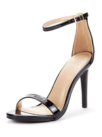 Sandales à talons talon aiguille noir bout rond talons en cuir PU bride à la cheville