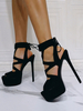 Sandales à talons Talon aiguille noir Tige en micro suède Talons hauts sexy