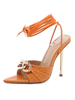 Sandales à talons Talon aiguille orange Bout pointu en cuir PU Talons à lacets