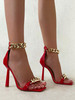 Sandales à talons Talon aiguille rouge Bout carré PVC Talon supérieur bride à la cheville