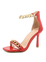 Sandales à talons talon aiguille rouge bout carré talons en cuir PU bride à la cheville