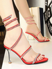 Sandales à talons Talon aiguille rouge Bout ouvert Talons aiguilles en soie et satin