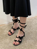 Sandales à talons Talon bottier noir Bout carré Nubuck Talons à lacets