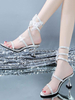 Sandales à talons Talon de gobelet argenté Bout carré en cuir PU Talons à lacets