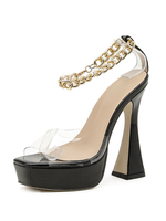 Sandales à talons Talon de gobelet noir Bout carré Transparent PC Haut de la bride de la cheville Talons