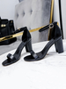 Sandales à talons talon épais noir bout rond talons en cuir PU bride à la cheville