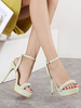 Sandales à talons vert herbe talon aiguille bout ouvert cuir PU bride à la cheville talons