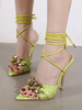 Sandales à talons vert talon aiguille bout pointu cuir PU talons à lacets