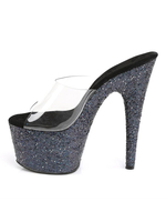 Sandales avec Plateforme Transparentes à Talons Hautes Fins avec Bout Ouvert en Paillettes