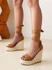Sandales avec Talons Compensées Femme avec Brides à Lacets Bicolores