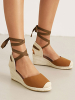 Sandales avec Talons Compensées Femme avec Brides à Lacets Bicolores