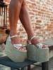 Sandales avec Talons Compensées Femme avec Brides Bicolores avec Bout Ouvert