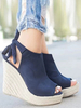 Sandales avec Talons Compensées Femme Bicolores avec Bout Ouvert avec Bride à Lacets