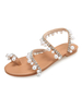 Sandales bohèmes Perles plates Bout ouvert Sandales plates pour femmes Café marron
