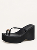 Sandales Bride Détails Métalliques Chaussures Femmes Plateforme Compensé En Cuir PU Noir